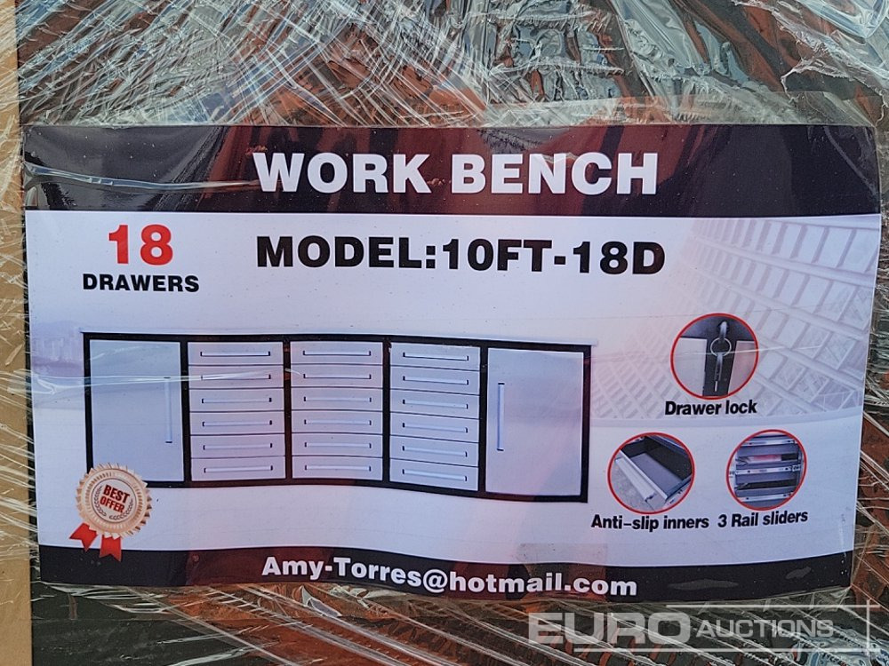 Unused 2025 10' Work Bench, 18 Drawers, 2 Cabinets - Workshop equipment: picture 1 Unused 2025 10' Work Bench, 18 Drawers, 2 Cabinets - Workshop equipment: picture 1