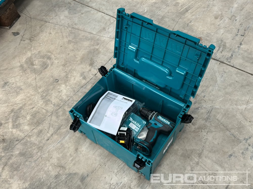 Unused Makita DHP482Z 18V LXT Combi Drill, 3.0Ah Battery, Charger & 13 Piece HSS-R Drill Bit Set - Construction equipment: picture 1 Unused Makita DHP482Z 18V LXT Combi Drill, 3.0Ah Battery, Charger & 13 Piece HSS-R Drill Bit Set - Construction equipment: picture 1