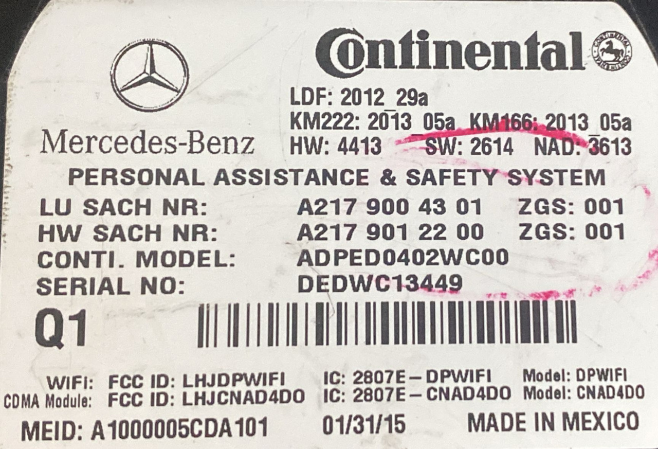 CONTINENTAL Mercedes Benz Control Module A2179004301 - ECU: picture 3 CONTINENTAL Mercedes Benz Control Module A2179004301 - ECU: picture 3